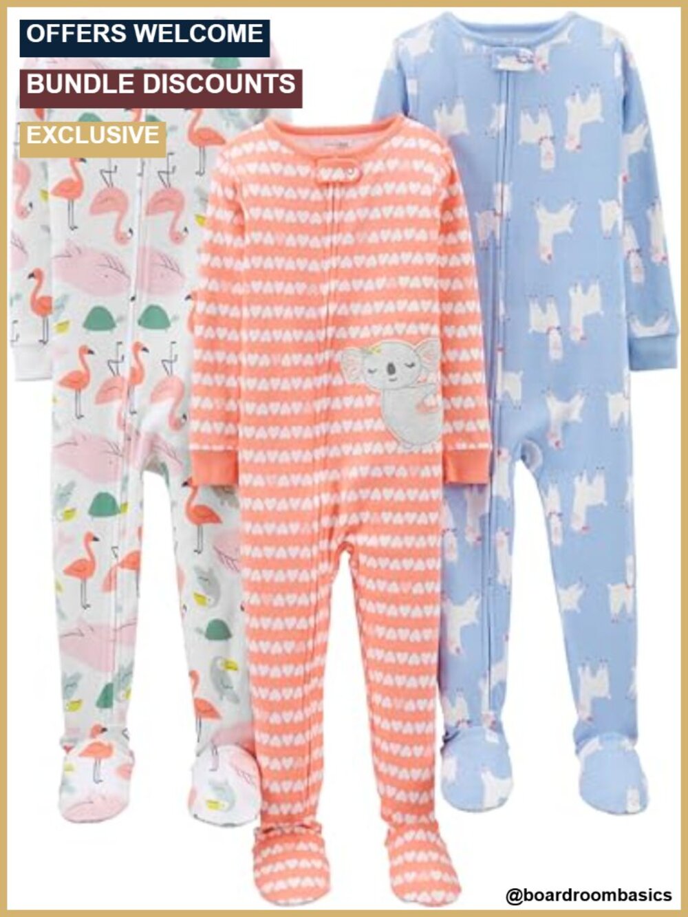 Girls 3-Pack Snug Fit Footed Cotton Pajamas Full Zip Sleepwear